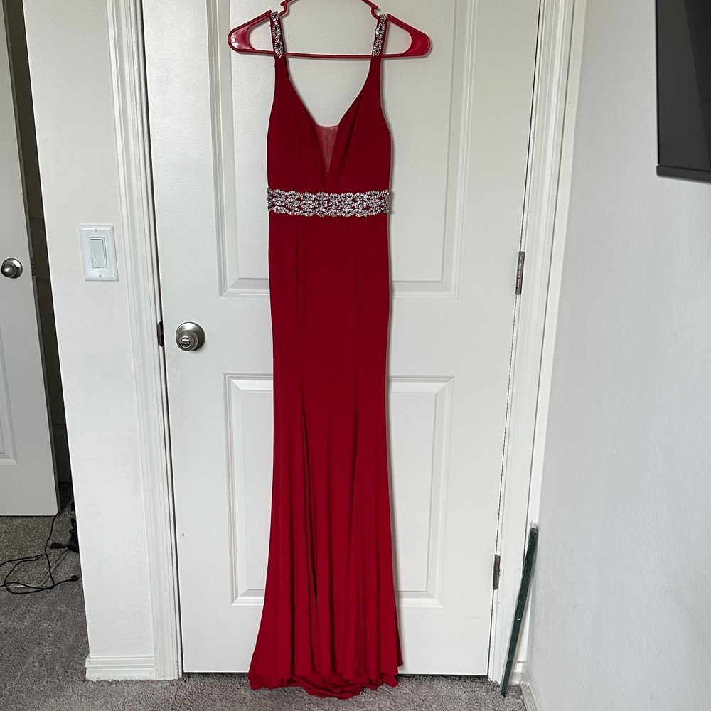 B Darlin Scarlet Backless Gown with Crystal Waist